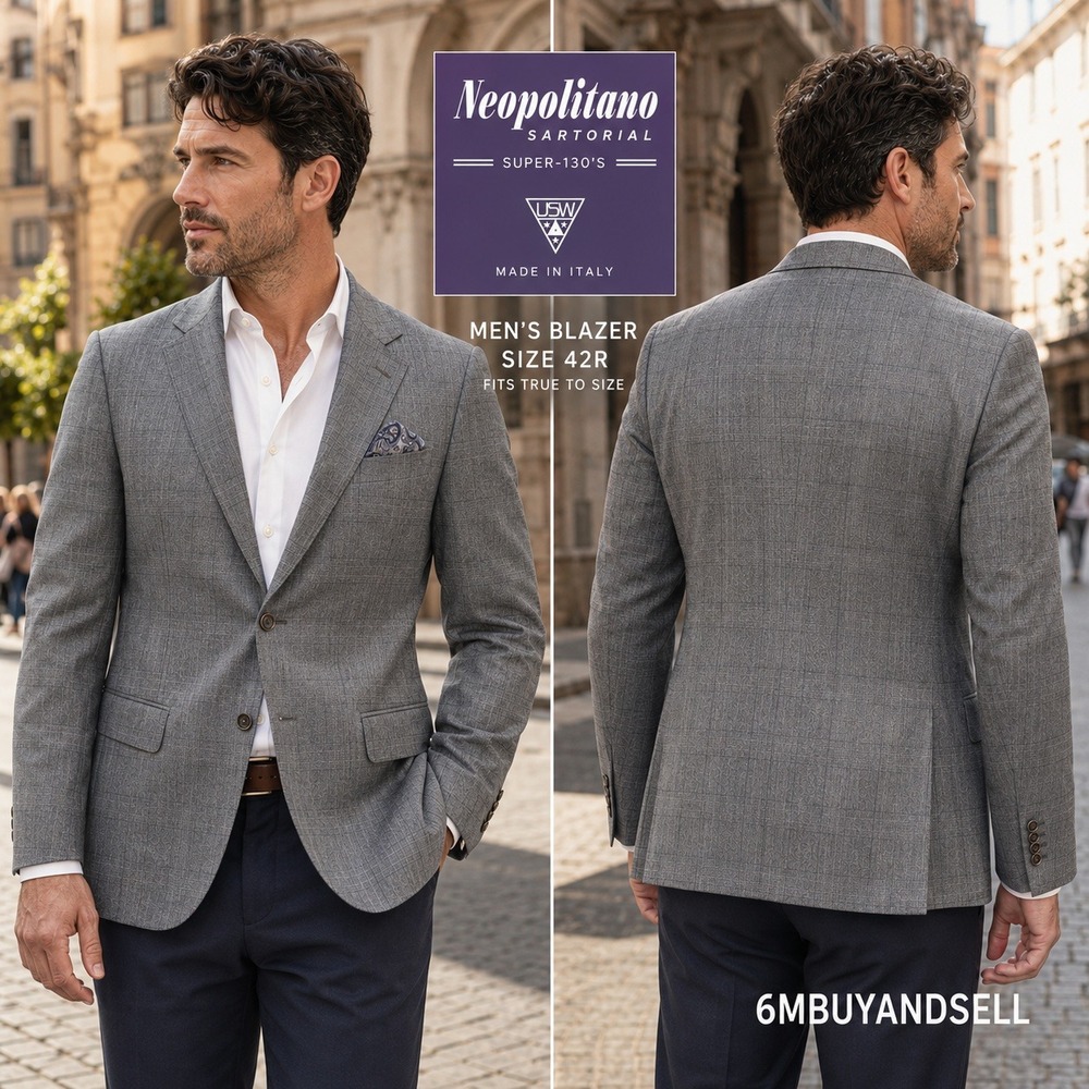 Neopolitano Sartorial Mens Blazer Grey Plaid Super 130s Wool Made in Italy 42R